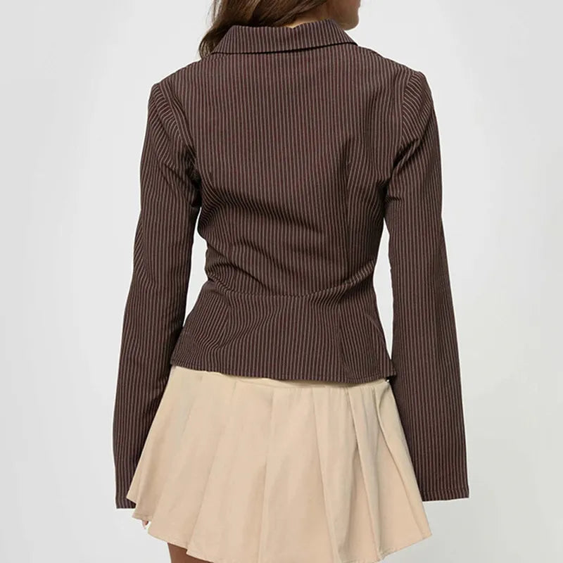 Women's Ribbed Stripe Blouse - Long Sleeve Relaxed Fit