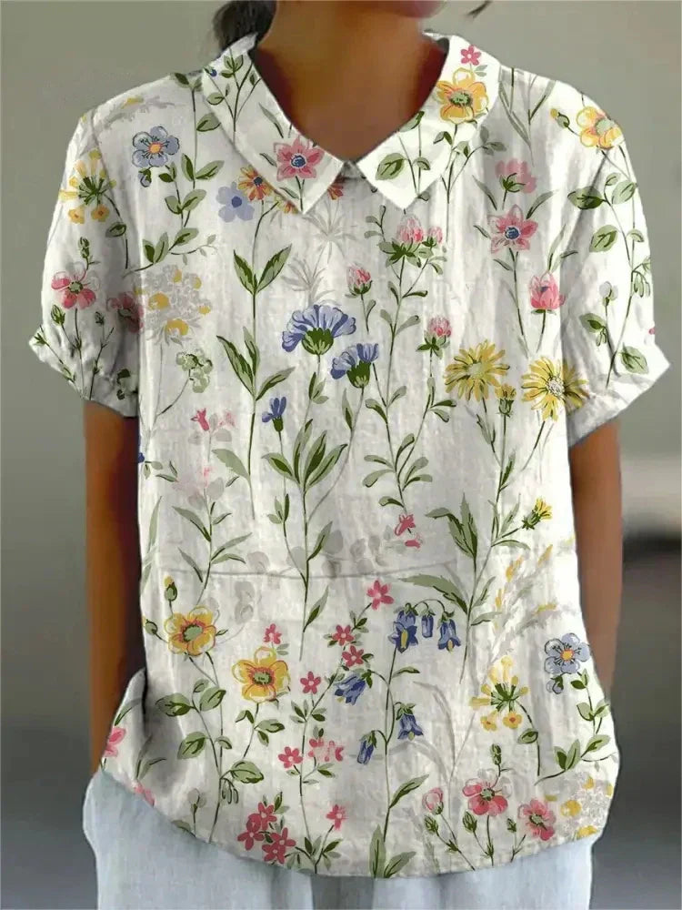 Emma | Women's Floral Print Short Sleeve Blouse, Casual Summer