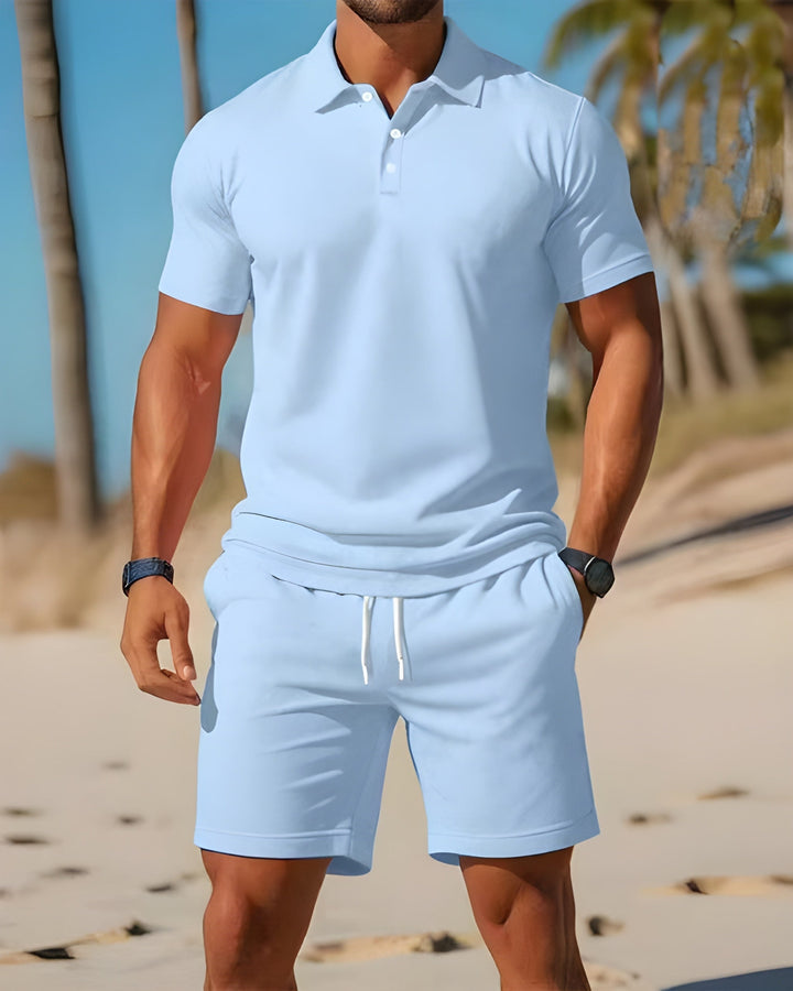 Men's Striped Polo Shirt and Shorts Set - Summer Casual