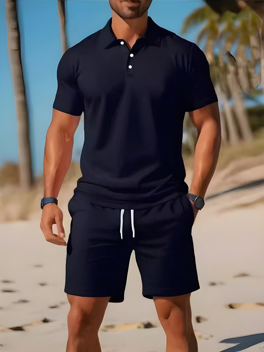 Men's Striped Polo Shirt and Shorts Set - Summer Casual