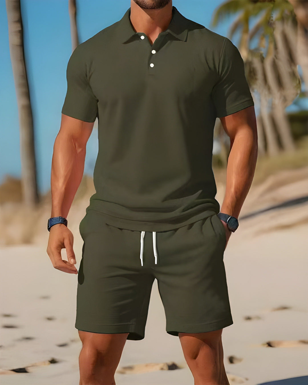Men's Striped Polo Shirt and Shorts Set - Summer Casual