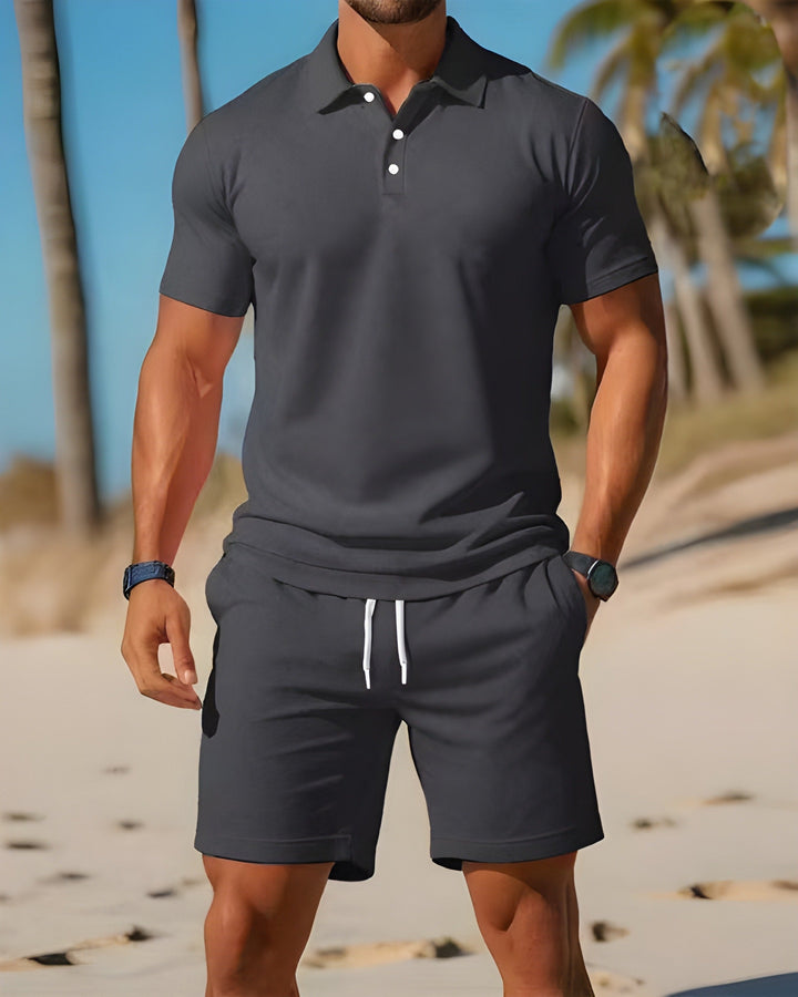 Men's Striped Polo Shirt and Shorts Set - Summer Casual