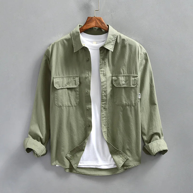 Men's Casual Cotton Long Sleeve Button-Up Shirt - Everyday Wear