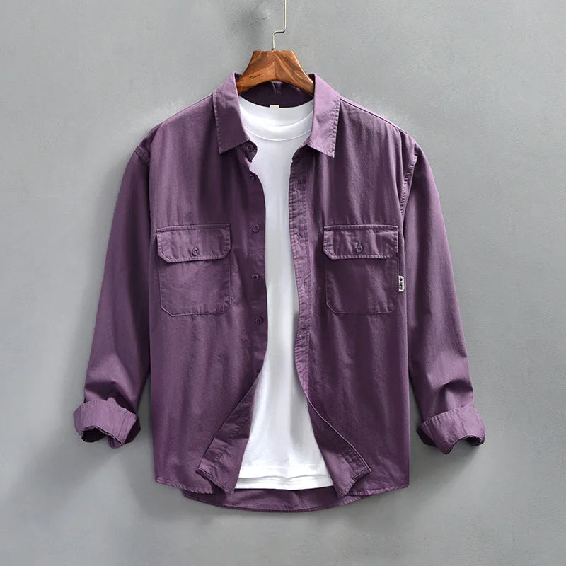 Men's Casual Cotton Long Sleeve Button-Up Shirt - Everyday Wear