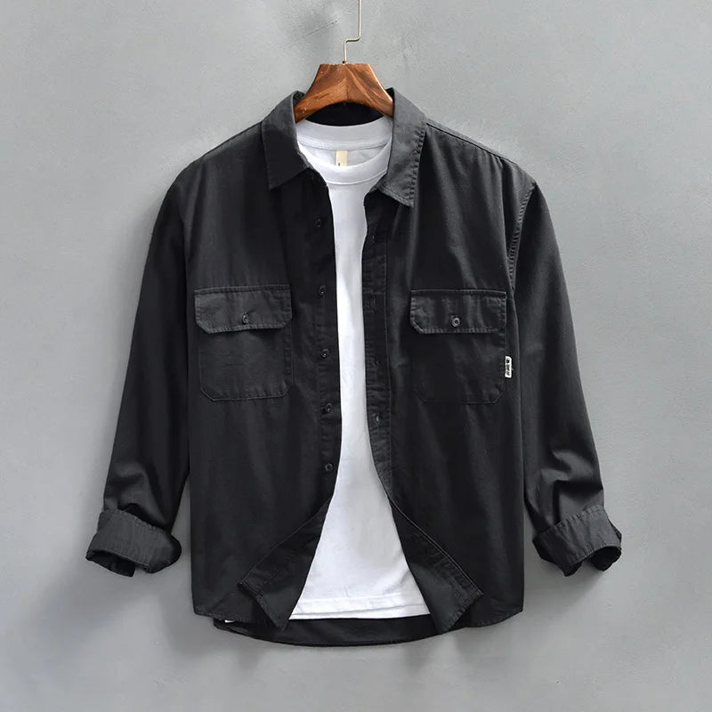 Men's Casual Cotton Long Sleeve Button-Up Shirt - Everyday Wear