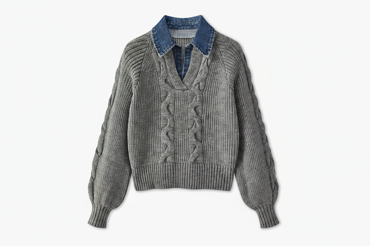 Women's Ribbed Denim Sweater