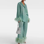 Hannah | Women's Glitter Feather Blouse, Evening