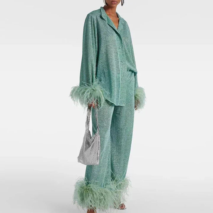 Hannah | Women's Glitter Feather Blouse, Evening