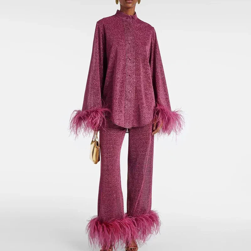 Hannah | Women's Glitter Feather Blouse, Evening
