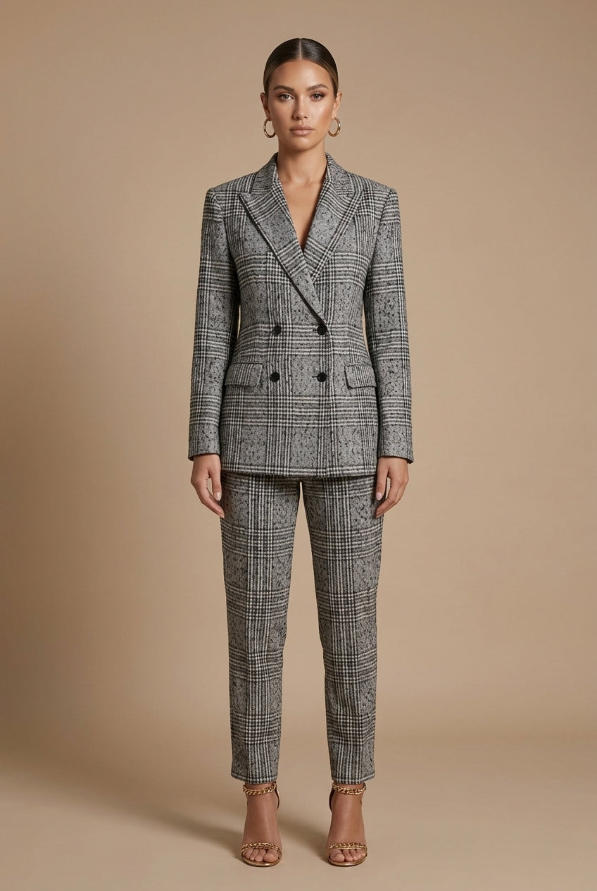 Women's Plaid Blazer and Pants Set - Relaxed Fit