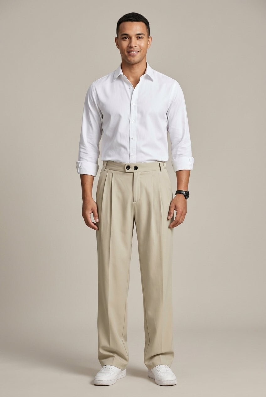 Men's Pleated Wide-Leg Trousers - Relaxed Fit