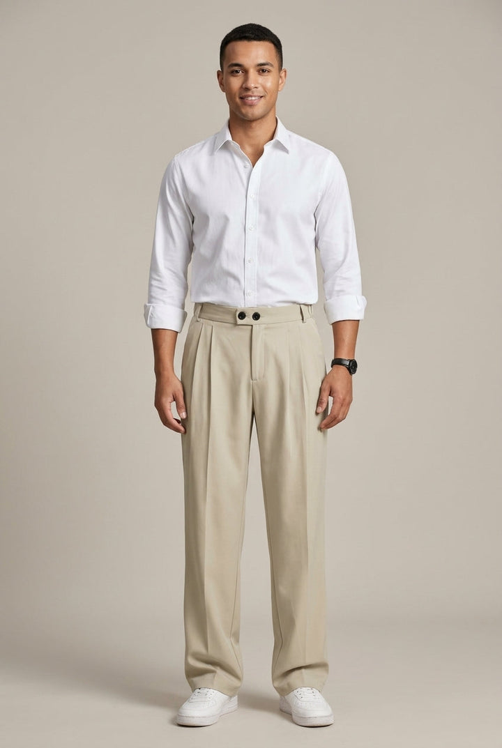 Men's Pleated Wide-Leg Trousers - Relaxed Fit