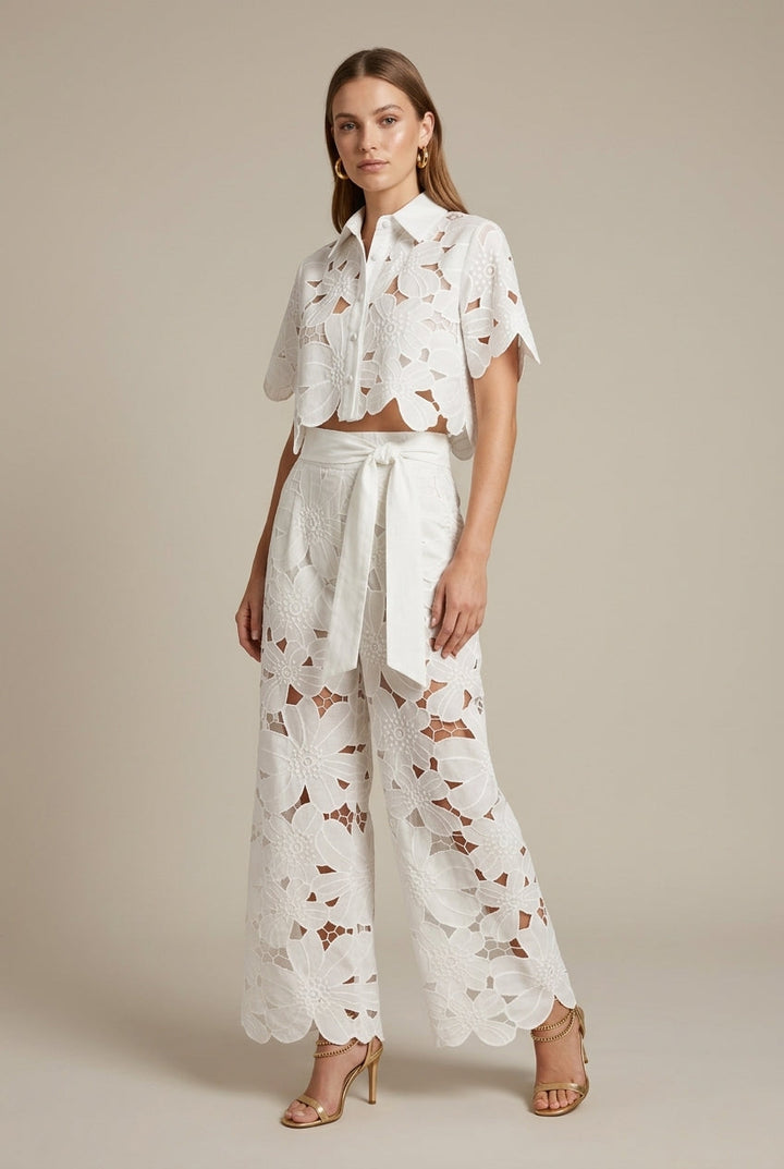 Women's Lace Crop Top and Pants Set - Lightweight