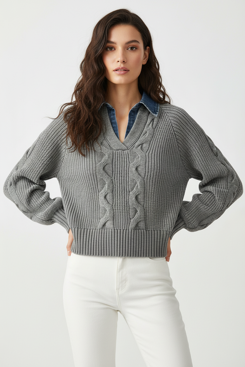 Women's Ribbed Denim Sweater