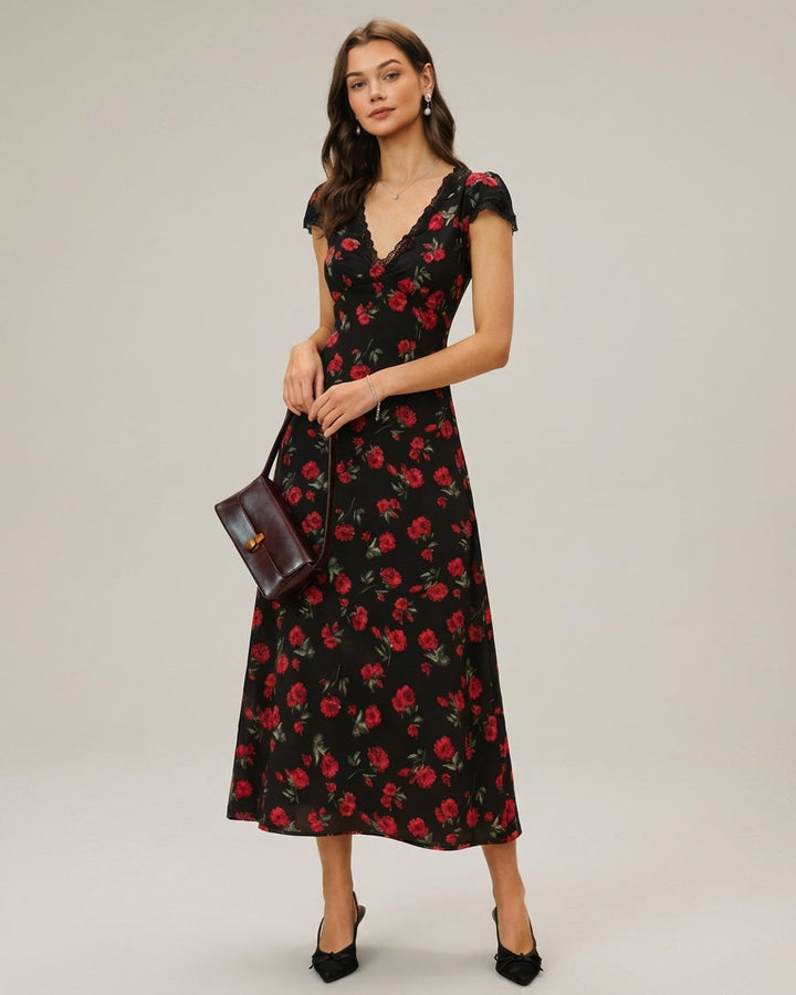 Ivy | Women's Floral V Neck Maxi Dress