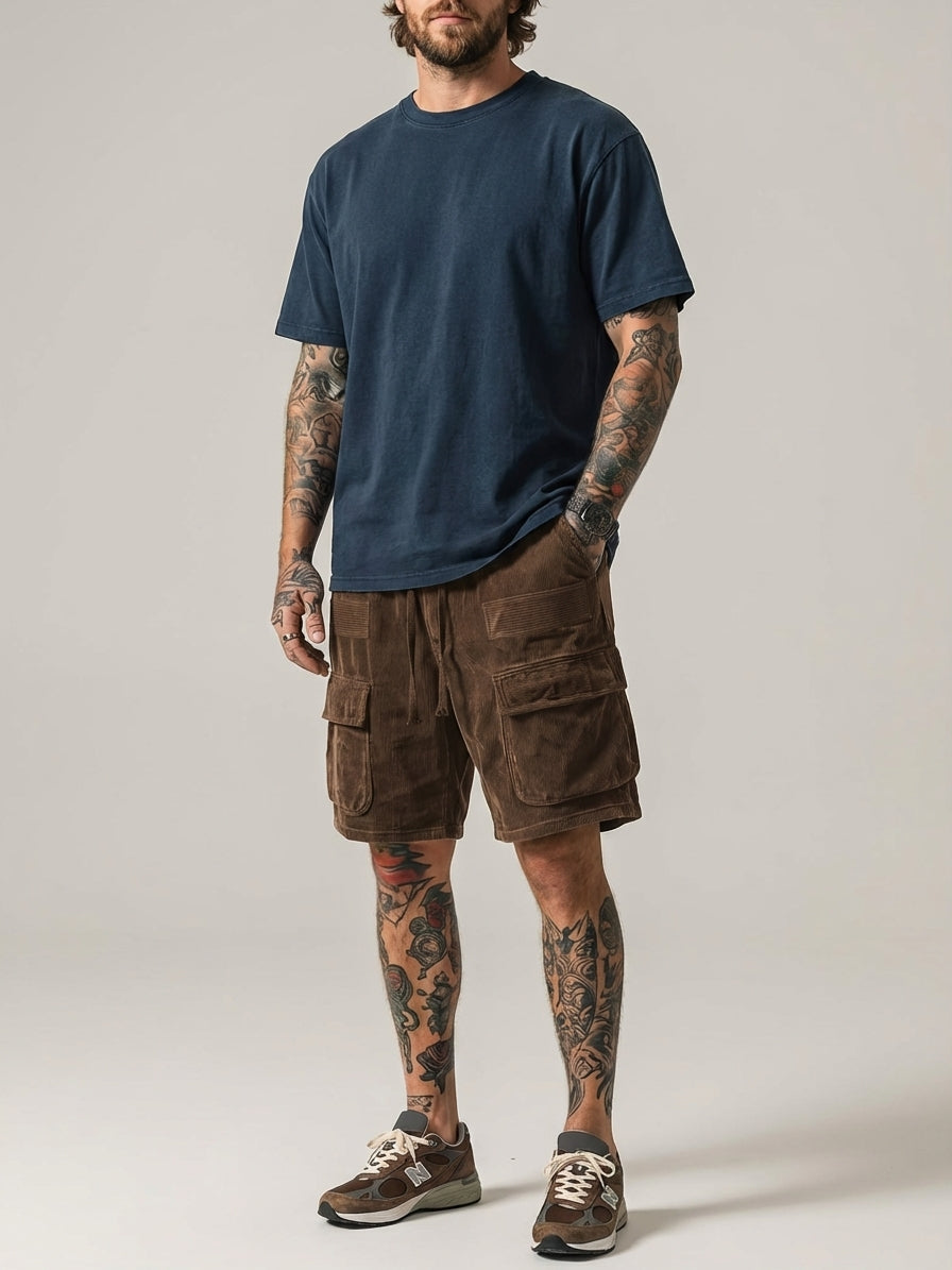 Men's Casual Corduroy Cargo Shorts - Summer Outdoor