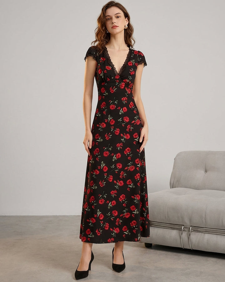 Ivy | Women's Floral V Neck Maxi Dress