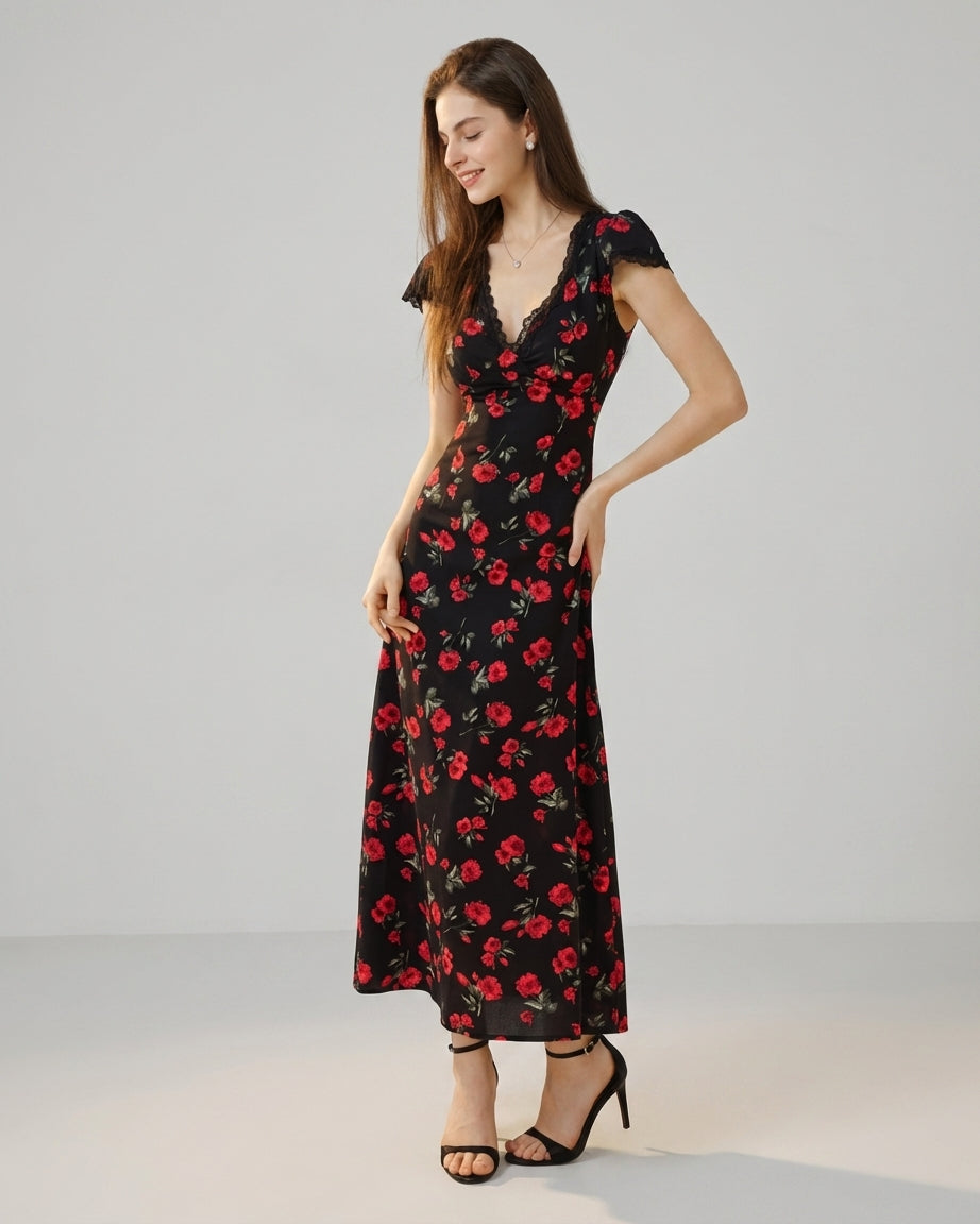 Ivy | Women's Floral V Neck Maxi Dress