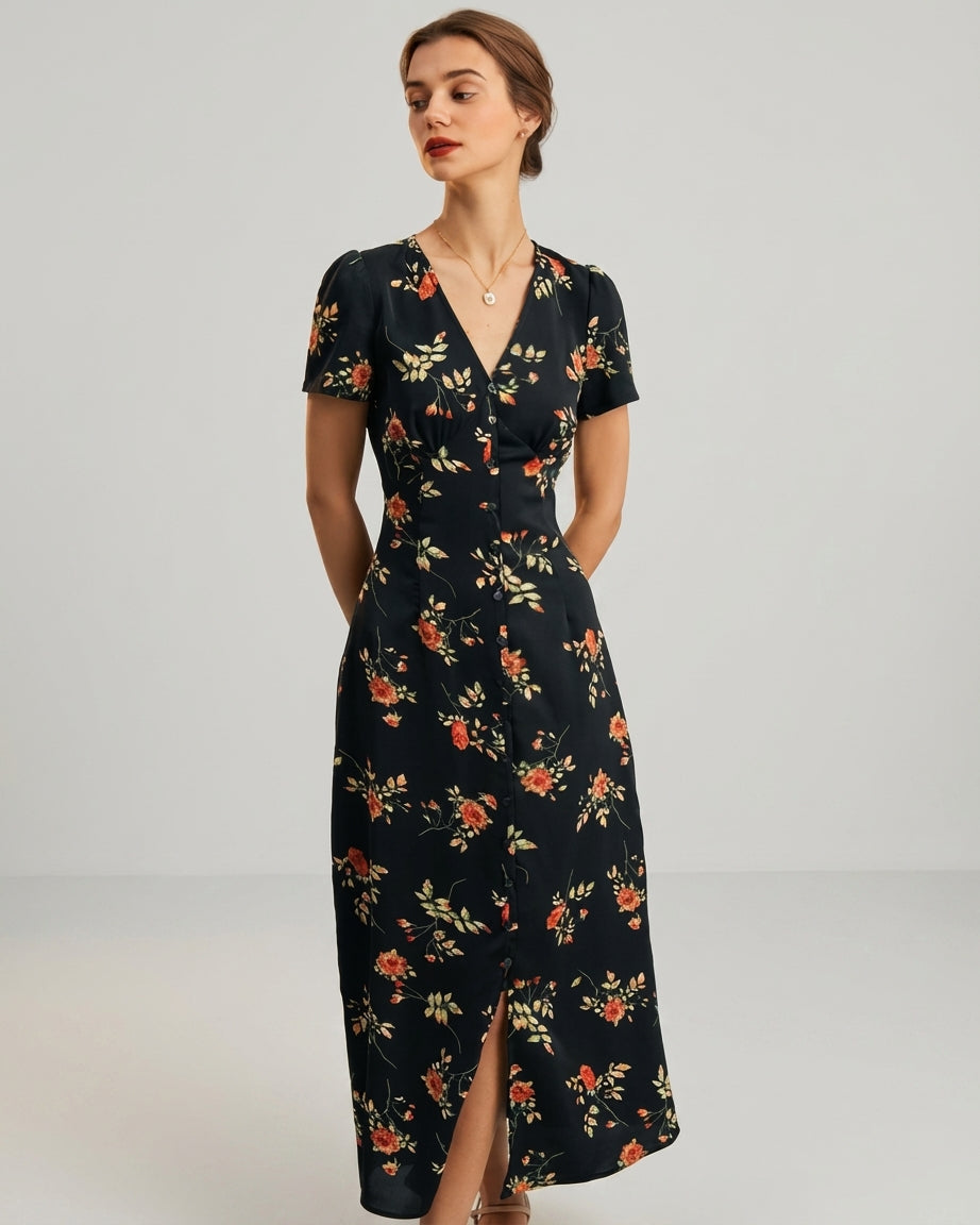 Nora | Women's Floral V Neck Maxi Dress