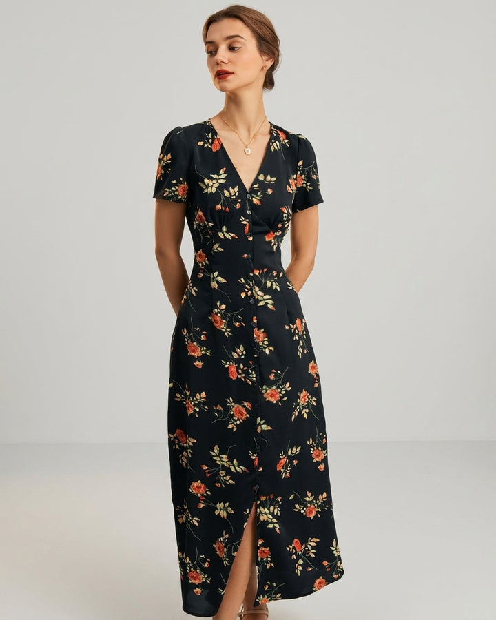 Nora | Women's Floral V Neck Maxi Dress