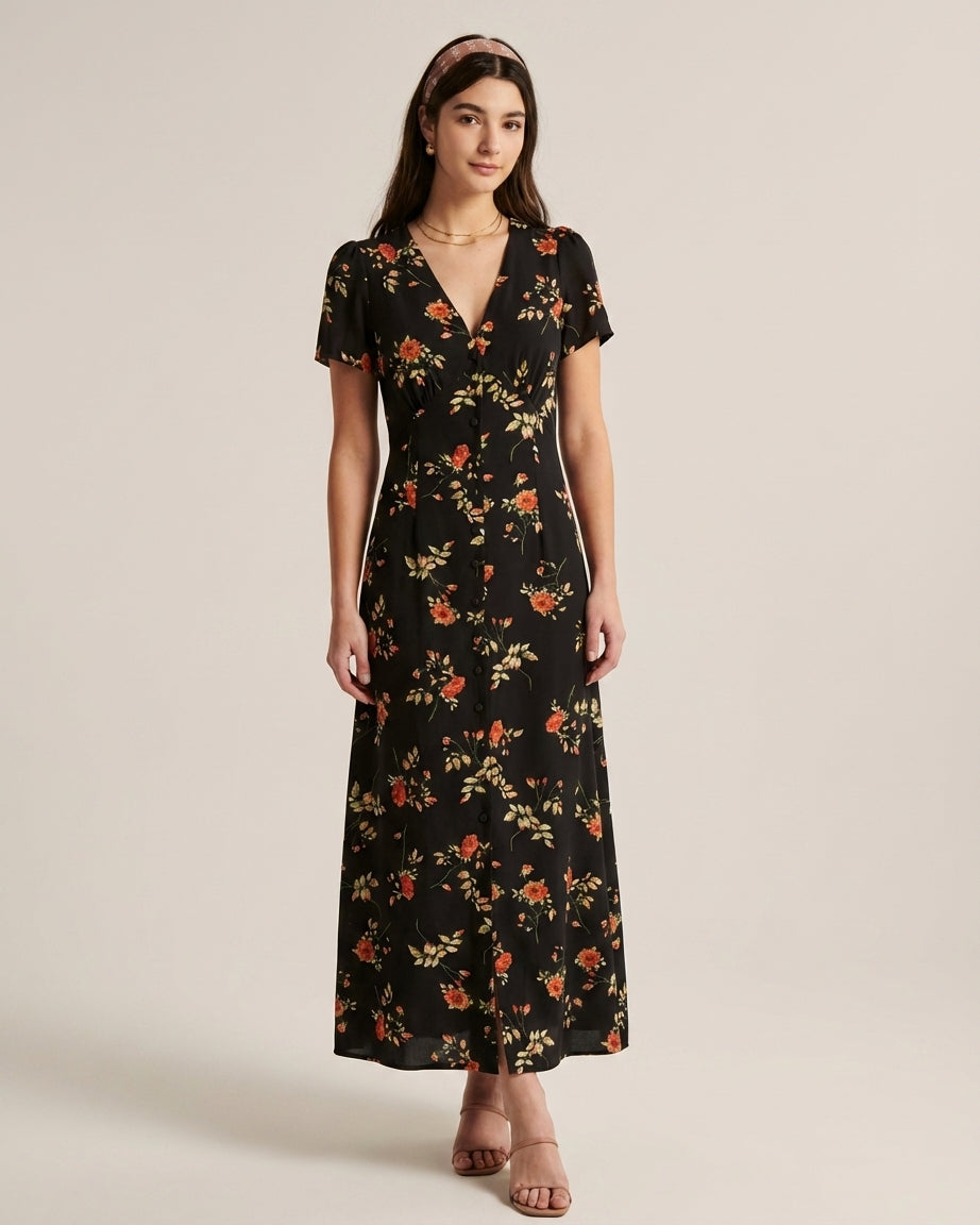 Nora | Women's Floral V Neck Maxi Dress