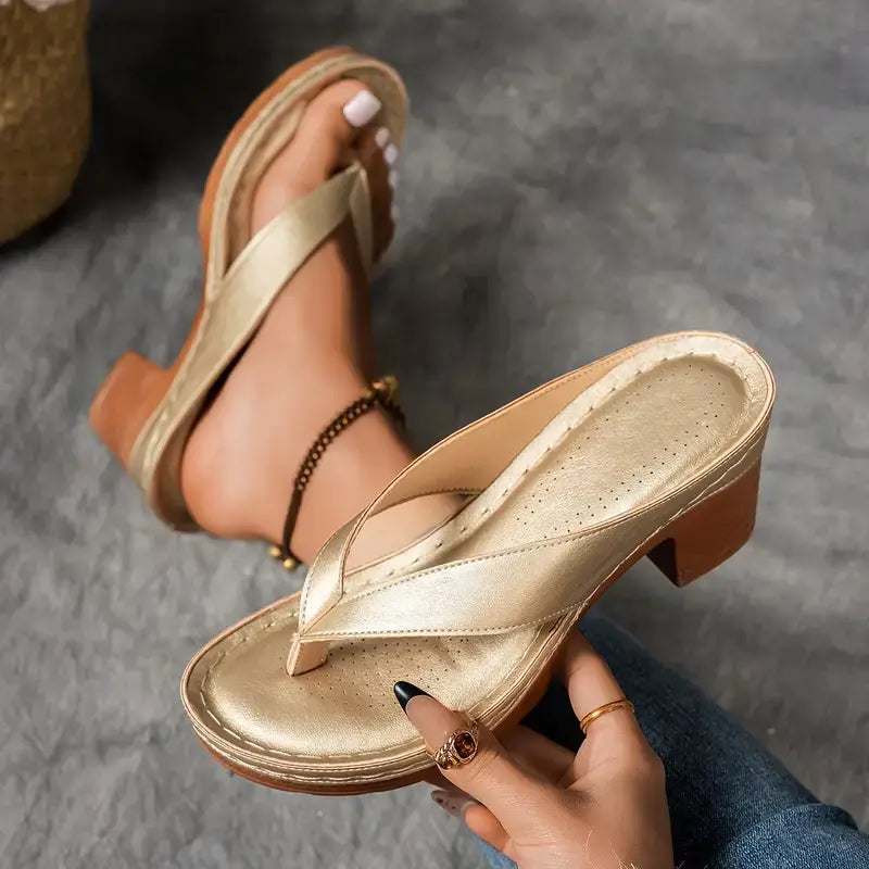 Women's V-Strap Thong Block Heels - Summer Casual