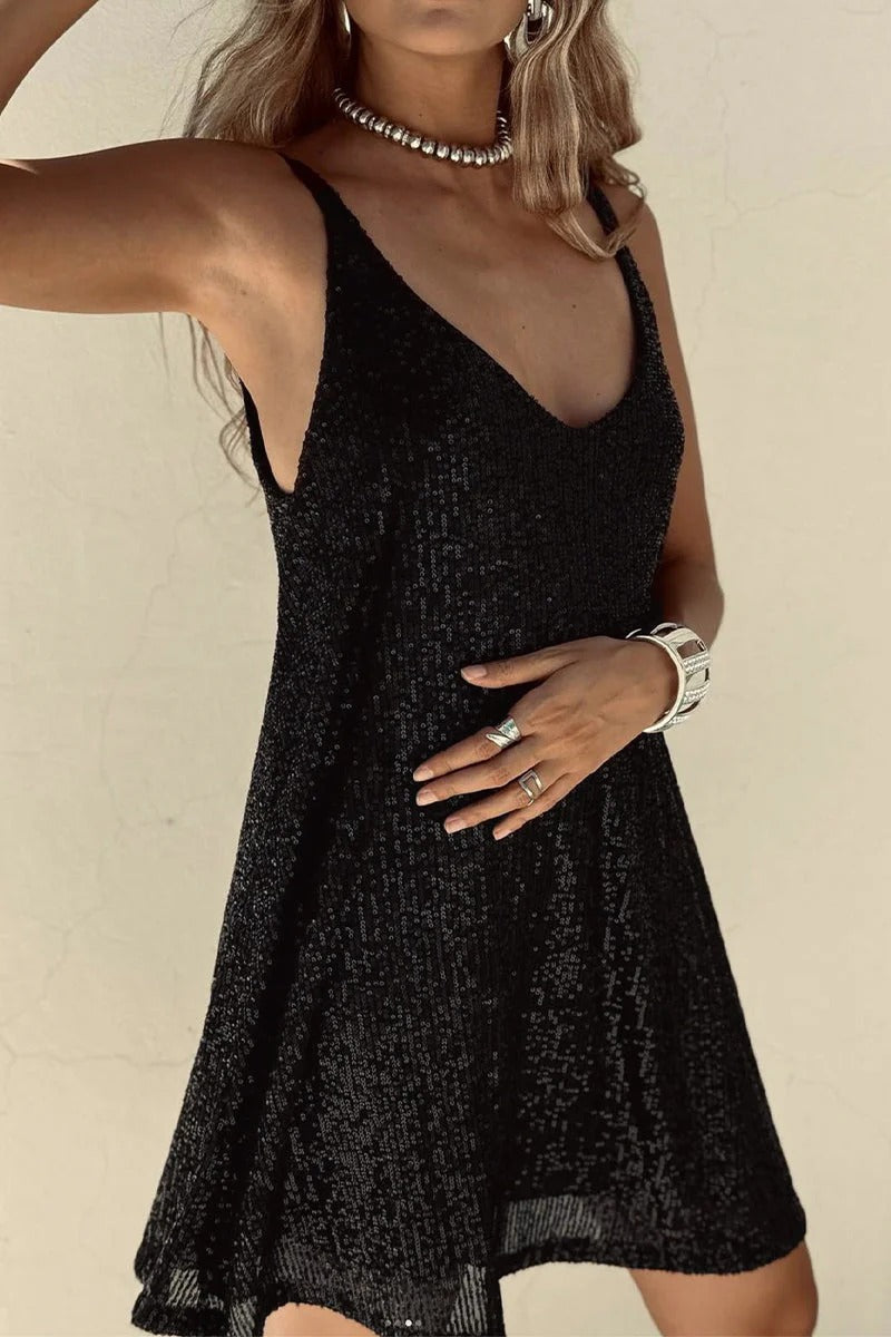 Samantha | Women's Sequin V-Back Mini Dress, Party
