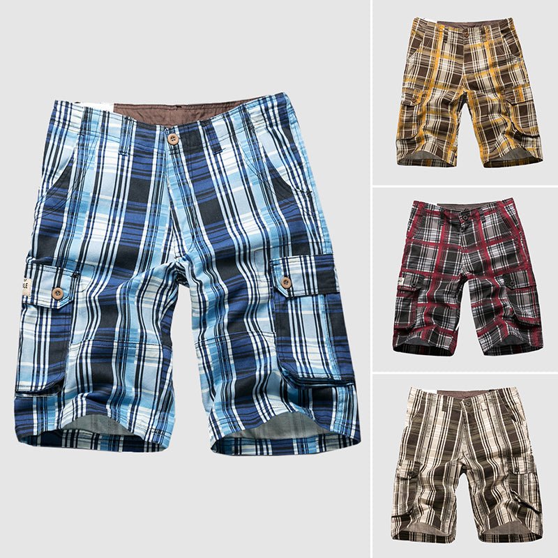 Men's Plaid Cotton Cargo Shorts - Casual