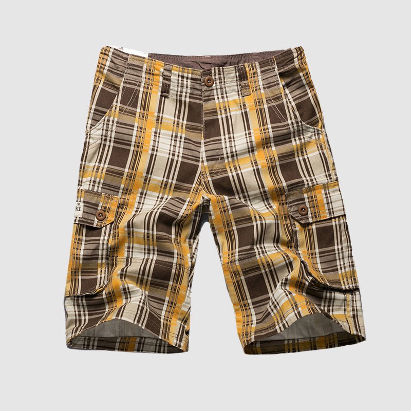 Men's Plaid Cotton Cargo Shorts - Casual