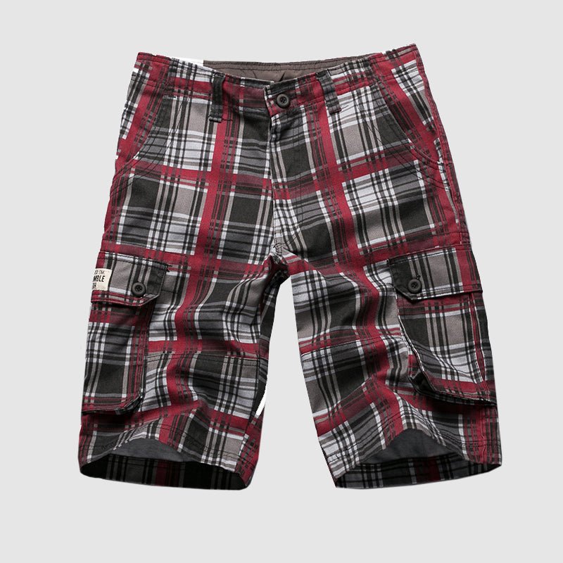 Men's Plaid Cotton Cargo Shorts - Casual