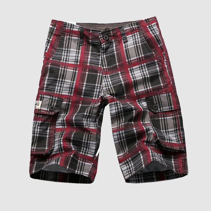 Men's Plaid Cotton Cargo Shorts - Casual