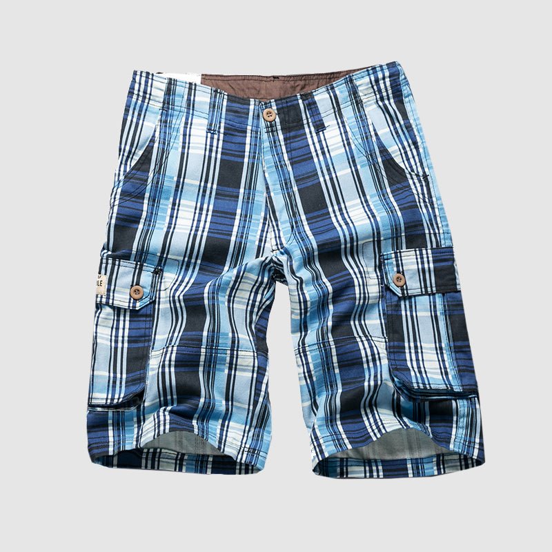Men's Plaid Cotton Cargo Shorts - Casual
