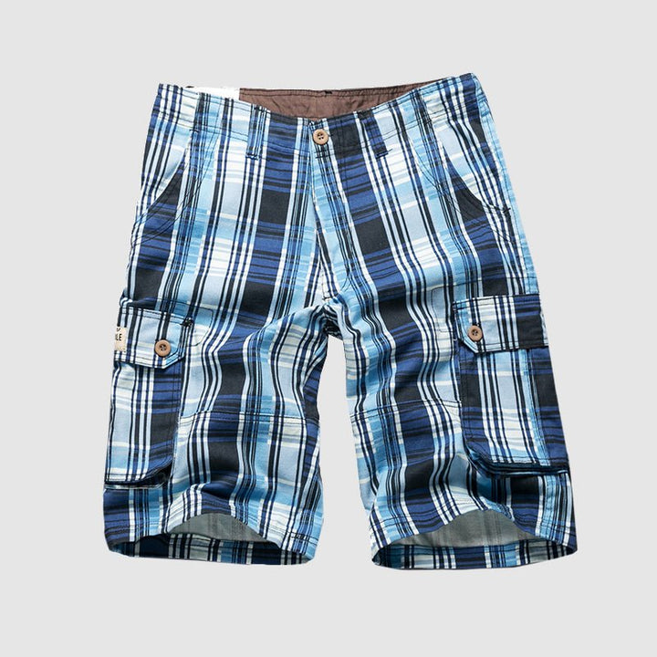 Men's Plaid Cotton Cargo Shorts - Casual