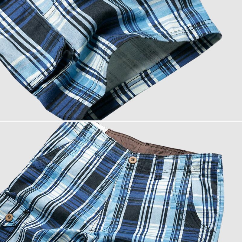 Men's Plaid Cotton Cargo Shorts - Casual
