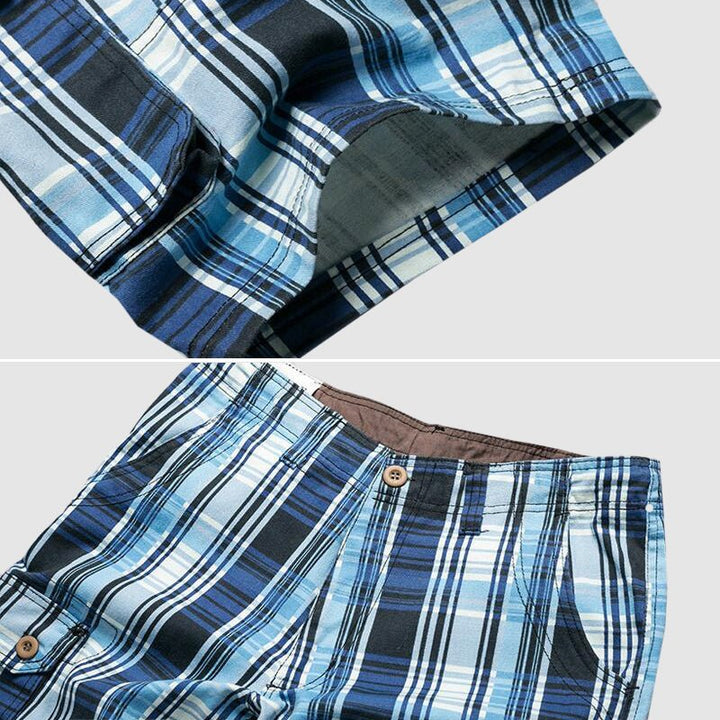 Men's Plaid Cotton Cargo Shorts - Casual