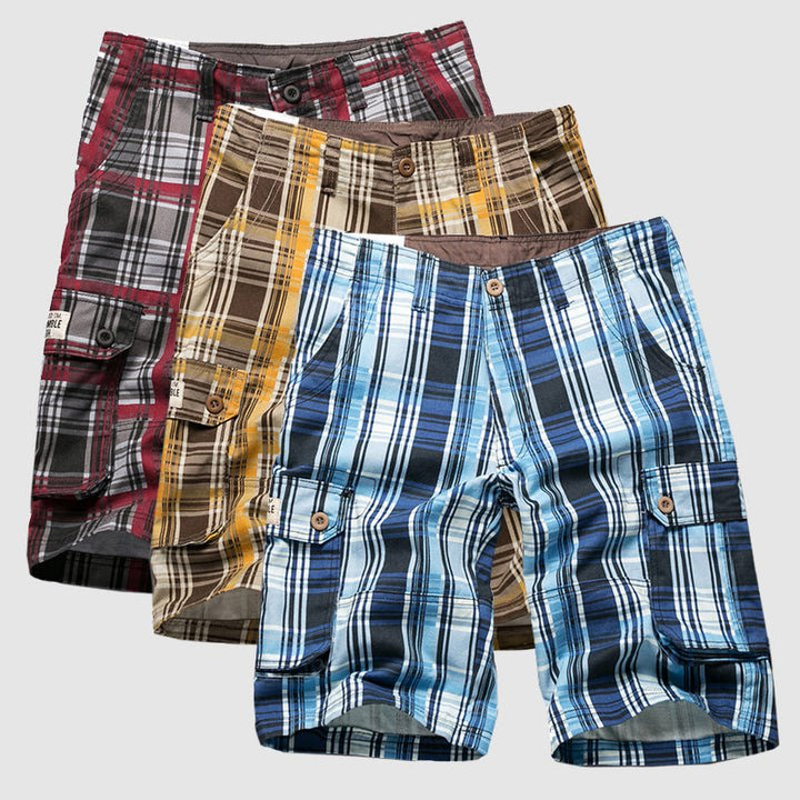 Men's Plaid Cotton Cargo Shorts - Casual