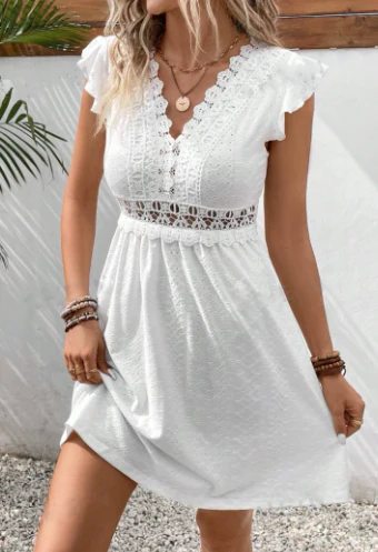 Janine | Women's A-Line V-Neck Mini Dress, Casual