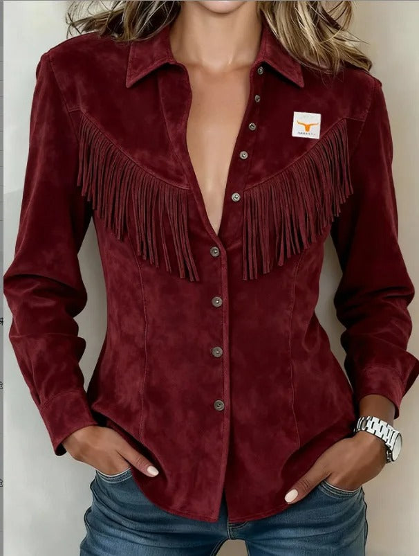 Jasmine | Women's Long Sleeve Fringe Blouse, Casual