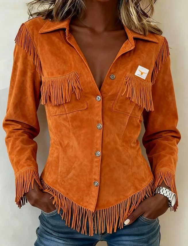 Jasmine | Women's Long Sleeve Fringe Blouse, Casual