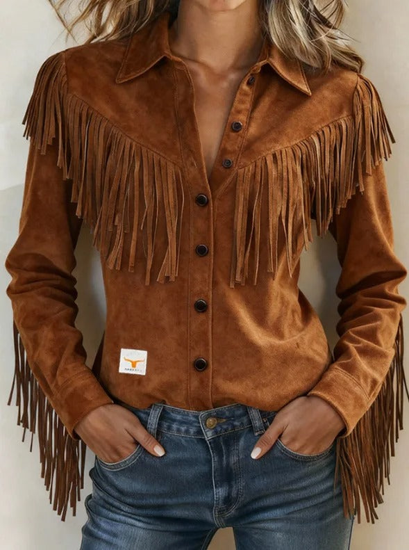Jasmine | Women's Long Sleeve Fringe Blouse, Casual