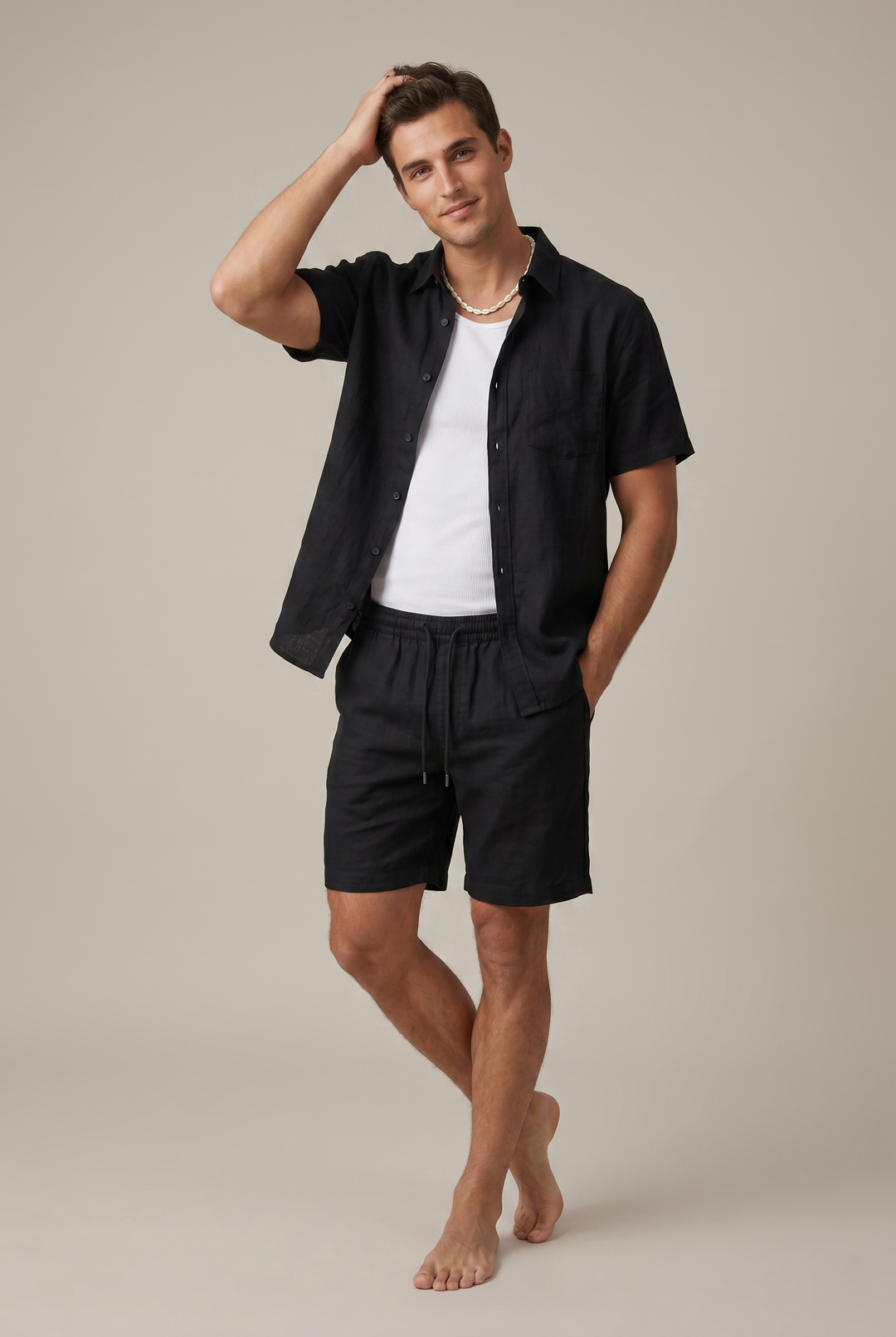 Men's Linen Blend Shirt and Shorts Set - Summer Casual