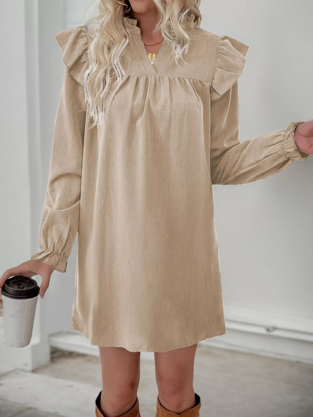 Women's Ruffle Chiffon Mini Dress - Casual