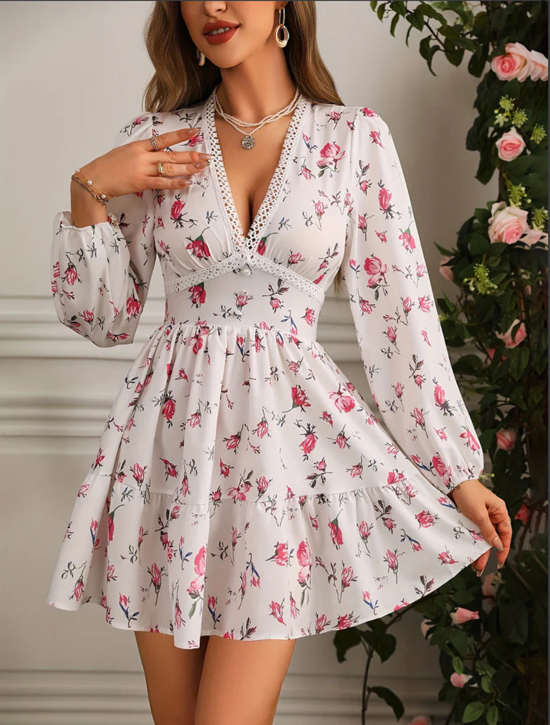 Kelsey | Women's V-Neck A-Line Mini Dress, Casual
