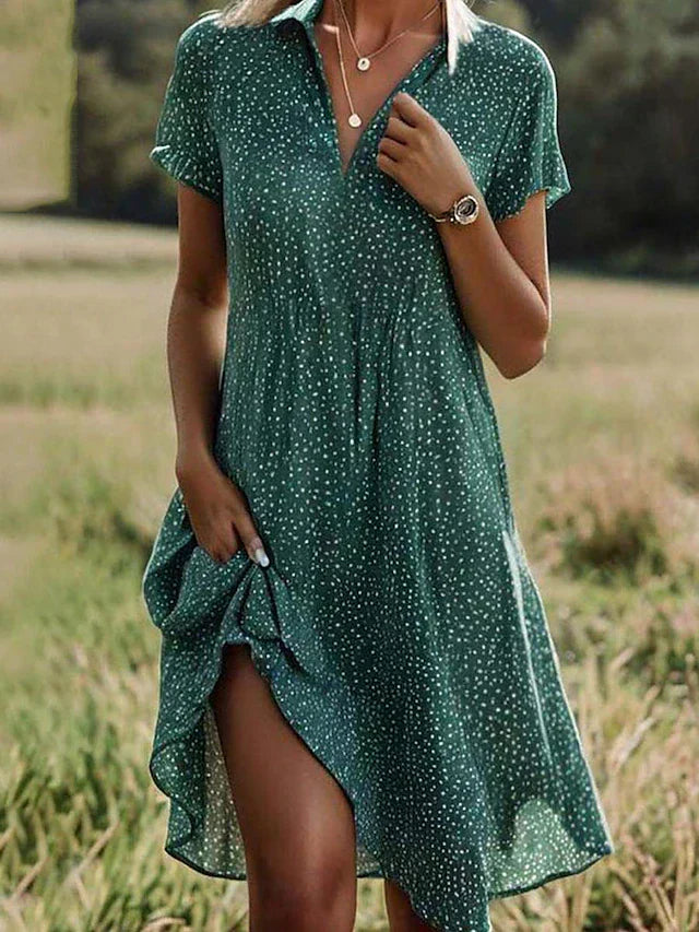 Emily | Women's Cotton Midi Dress, Short-Sleeve Shirt Style