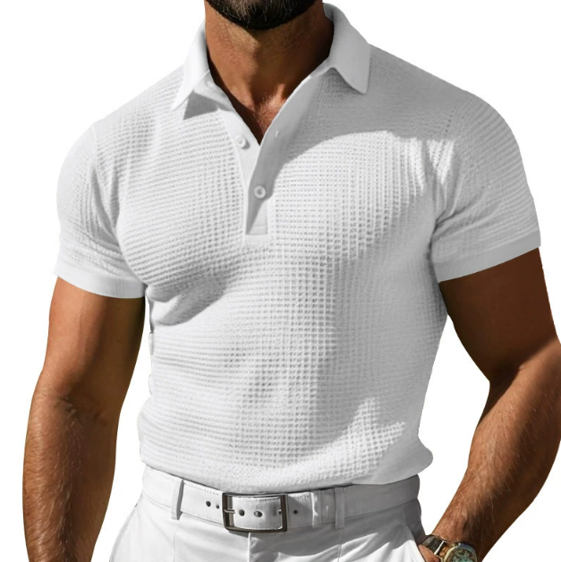 Men's Casual Textured Cotton Polo Shirt - Everyday Wear