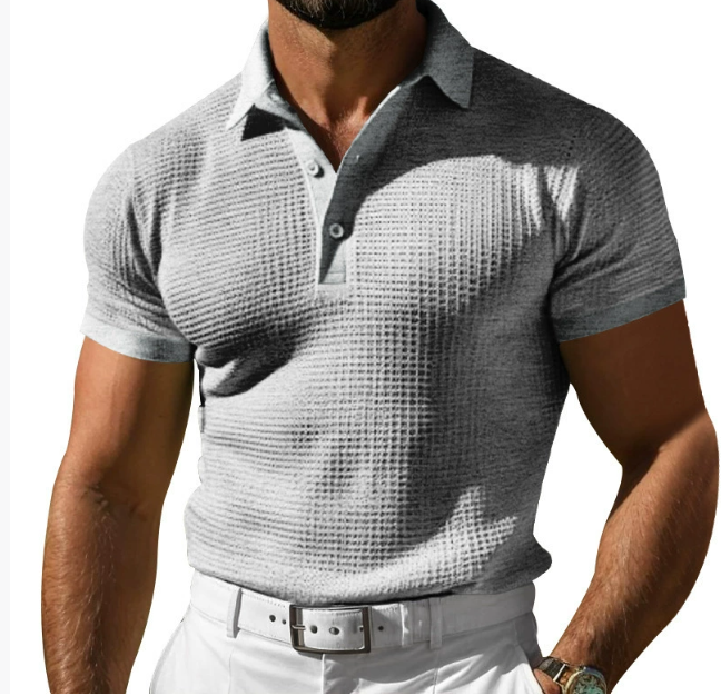 Men's Casual Textured Cotton Polo Shirt - Everyday Wear