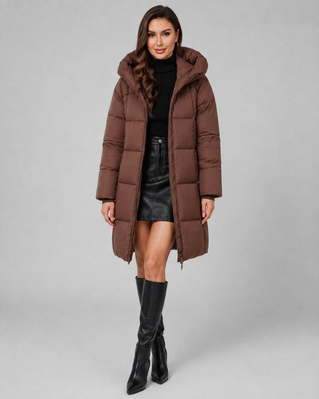 Men's Knee-Length Hooded Quilted Puffer Coat