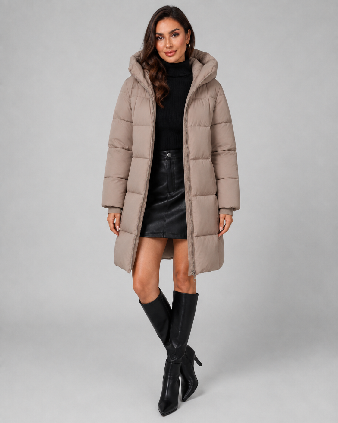 Men's Knee-Length Hooded Quilted Puffer Coat