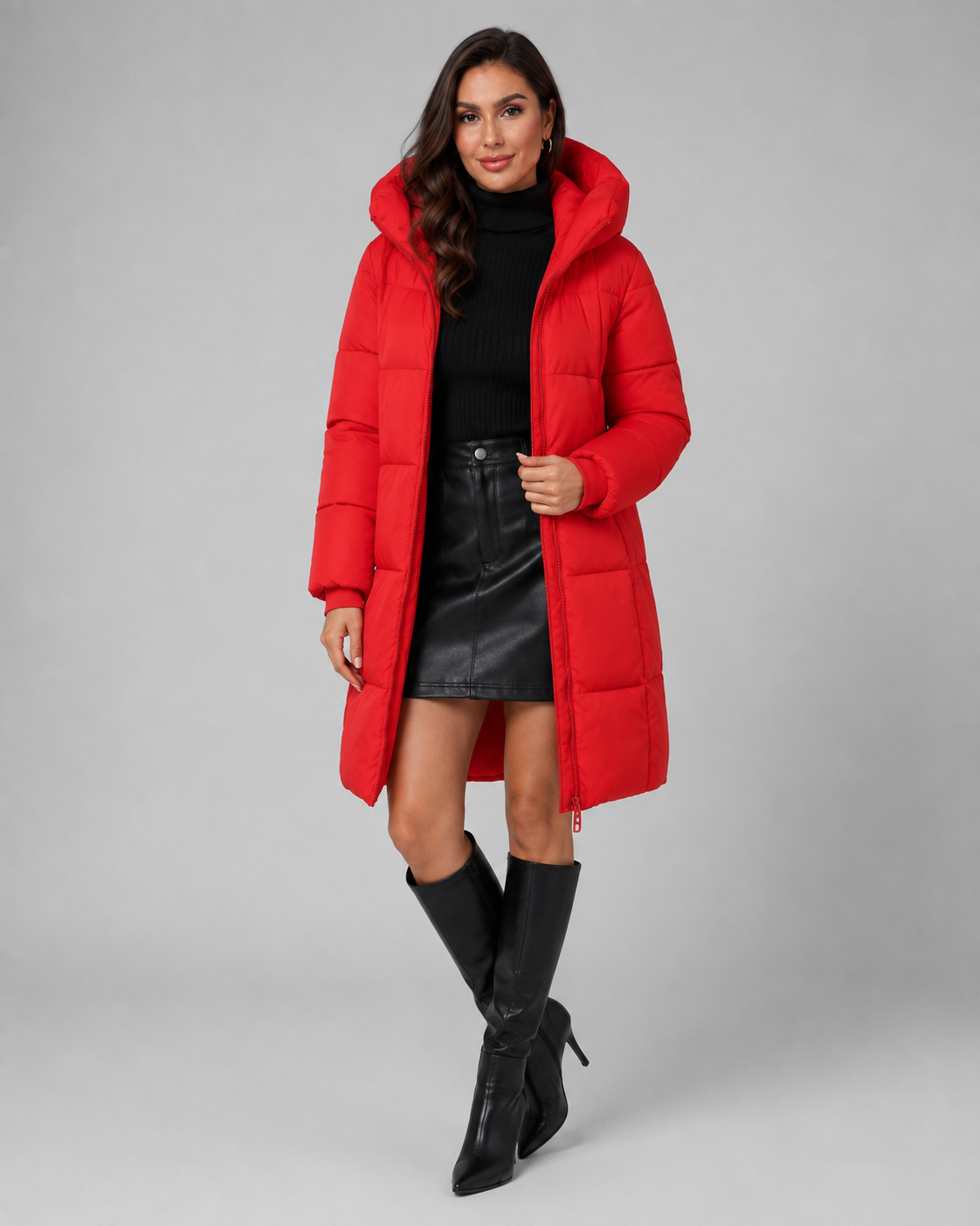 Men's Knee-Length Hooded Quilted Puffer Coat