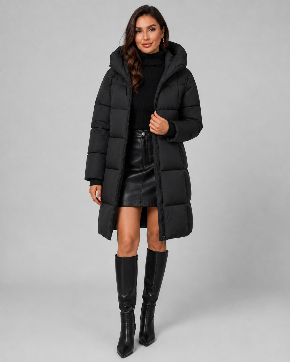 Men's Knee-Length Hooded Quilted Puffer Coat
